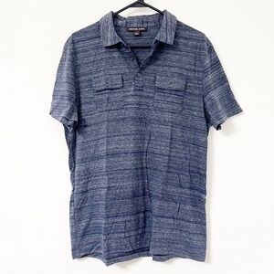 Michael Kors Blue Heathered Polo Shirt with Chest Pockets - Size L